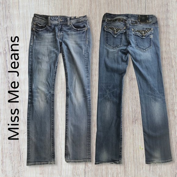 Miss Me Denim - Miss Me Straight Leg Studded Pockets Jeans Color MK 20C Style JP5002T54 Size 31